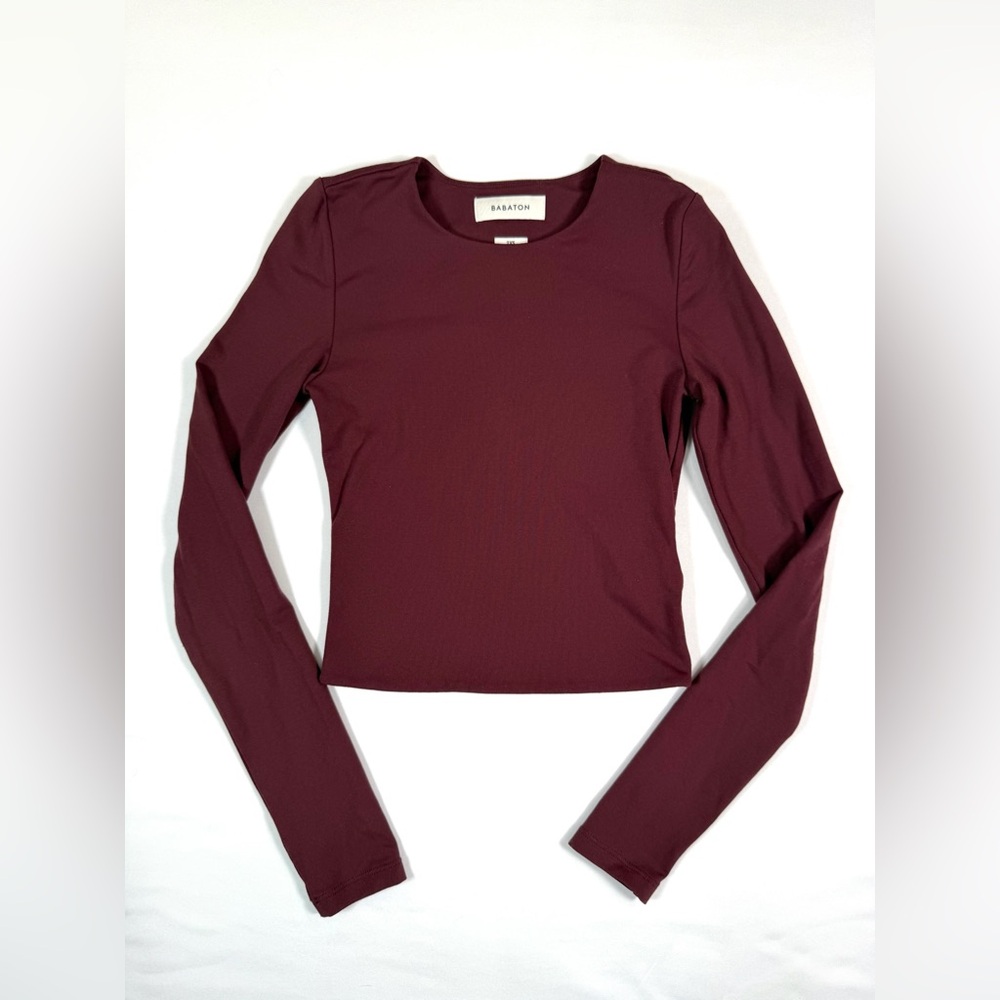 BABATON Aritzia Burgundy Contour Crew Cropped Butter Long Sleeve Shirt 2XS